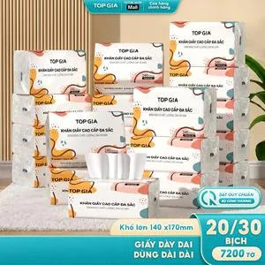 Ảnh đại diện Khăn giấy đa sắc TopGia, giấy ăn dập vân 4D thùng 20/40 gói, 4 lớp