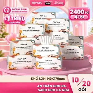 Ảnh đại diện Thùng 20 gói giấy ăn Topgia đa sắc, giấy ăn cao cấp dập vân 4D, 4 lớp, dai, mềm mịn. Khăn Giấy