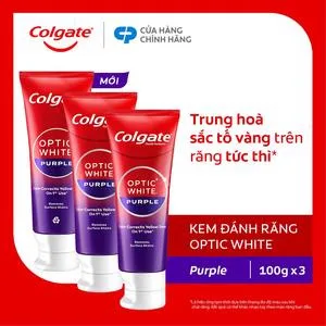 Ảnh đại diện Bộ 3 Kem Đánh Răng Colgate trắng răng Optic White Purple 100g - công nghệ sắc tím, hiệu chỉnh sắc vàng trên răng