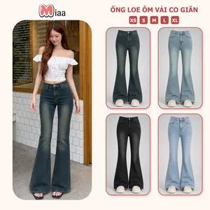 Ảnh đại diện Quần Bò Ống Loe nữ Cạp Cao Đứng Co Giãn MIAA Màu RETRO, quần loe nữ ôm eo cạp cao cực tôn dáng Lưng Cao
