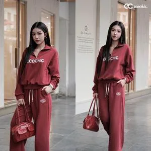 Ảnh đại diện Set Bộ ECOCHIC Set Đồ Đông Cao Cấp Áo Cổ Bẻ Quần Suông Dài Chất Liệu Cao Cấp Chính Hãng Ecochic B183