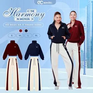 Ảnh đại diện Set Bộ ECOCHIC MAROON CHIC Áo Khoá Zip Gân Nổi Phối Quần Suông Cạp Cao Dây Rút Sọc Chất Liệu Cao Cấp Chính Hãng B197